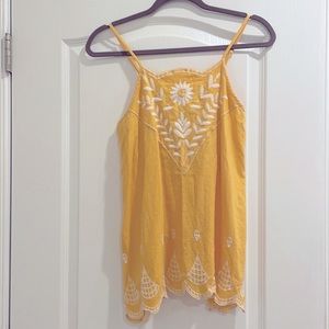 Embroidered mustard tank top